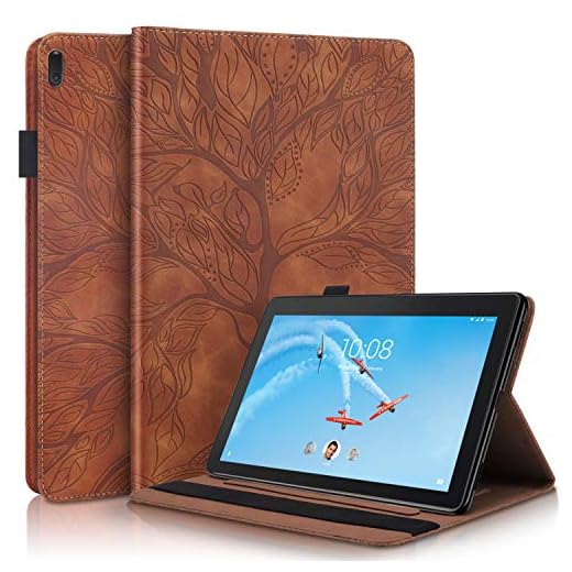 Tedtik Fodral Lenovo Tab E10 TB-X104F-/Tab4 10/Tab4 10 Plus surfplatta, stöd med flera vinklar – brun