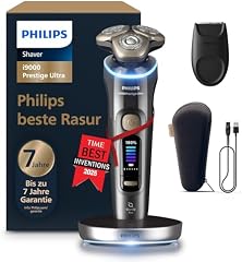 Philips Rasierer i9000 Prestige Ultra, elektrischer Nass- und Trockenrasierer für Herren, dunkelgrau, Druck- und Bewegungssensor, Trimmeraufsatz, Ladestation und Reiseetui (Modell XP9402/11)