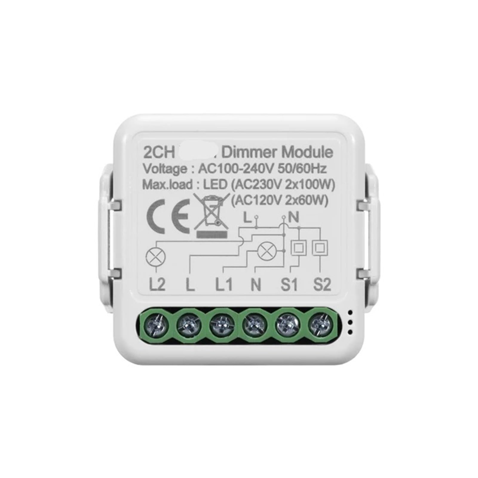 1 Uds. Módulo de interruptor de atenuación inteligente 100~240V 50/60Hz módulo de atenuación compatible con dos vías(2 Gang Dimmer)
