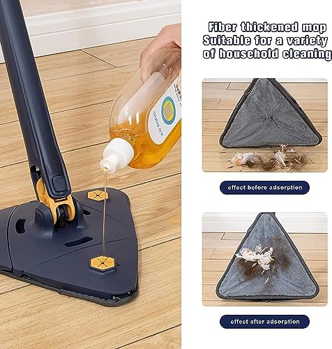 Image of 360 Rotating Triangle Mop with Adjustable Long Handle | Microfiber Flat Mop for Floor, Wall, Ceiling & Corner Cleaning | Self-Squeeze Wet & Dry Cleaner for Home, Kitchen, Bathroom & Tiles
