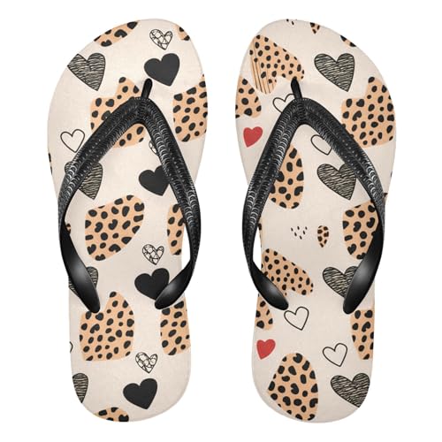 Leopard Hearts Beige Flip Flop Beach Summer Casual Sandal for Women & Men Shower Shoes 20861817