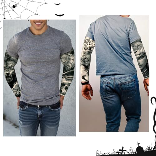 Image of YARIEW Temporary Tattoo Sleeves for Men Arm Sleeves for Men | Tattoo Sleeve Women Arts Fake Sleeve Tattoos Sun Protection Cooling Covers for Arms Women Halloween Pattern 14