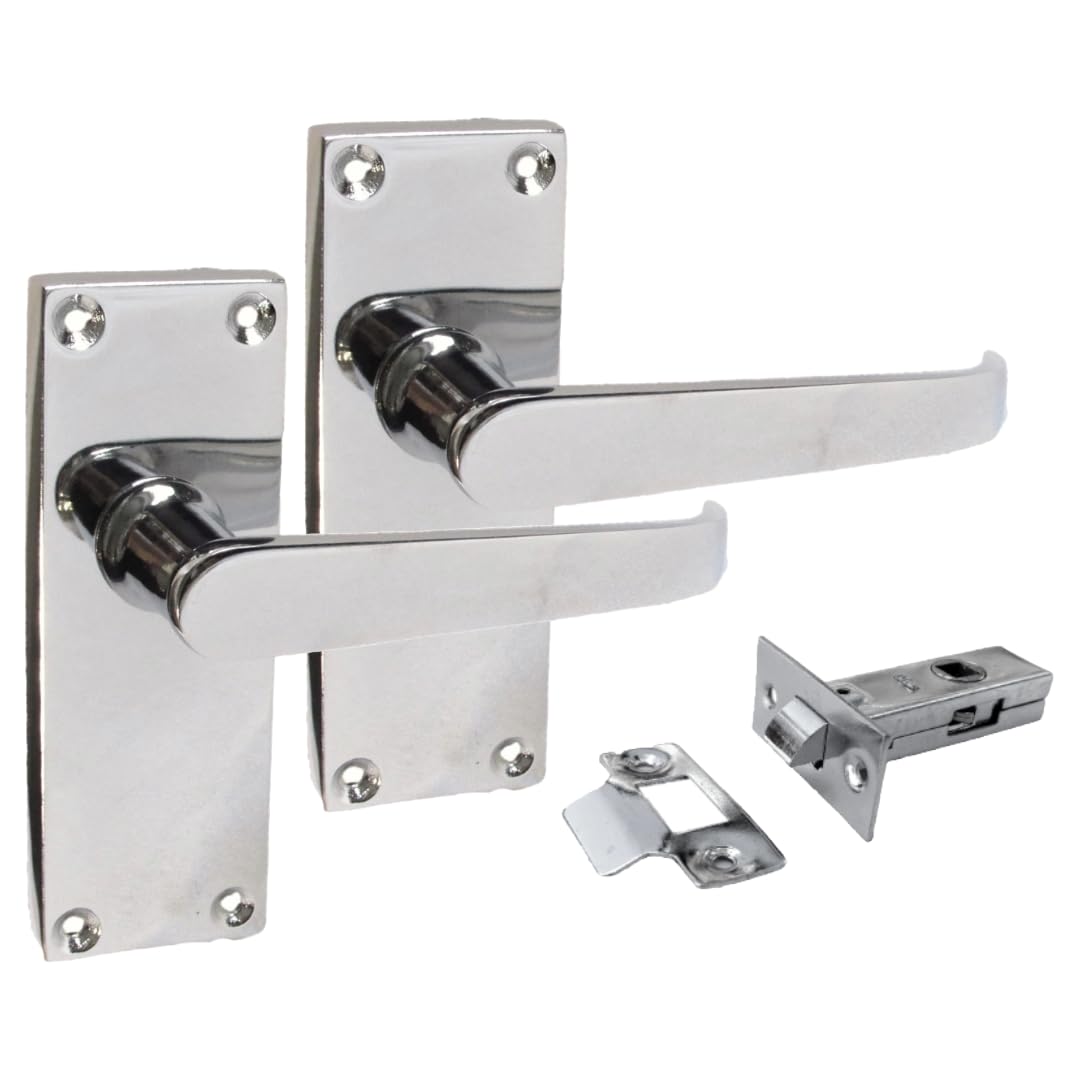 Epsom Door Handle Silver Victorian Straight Polished Chrome Lever Set – Backplate Design 118Mm X 42Mm – Includes Tubular Mechanism – 6 Pairs