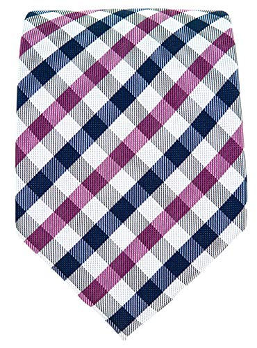 Scott Allan Collection Purple and Navy Blue Necktie - Woven Gingham Plaid Tie - Navy Blue & Purple Wedding Tie for Groom