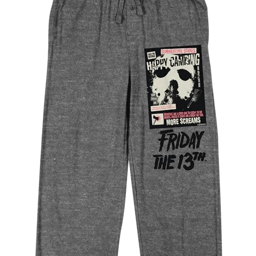 Friday The 13th Jason Mask Poster Art Men's Gray Heather Sleep Pajama Pants2