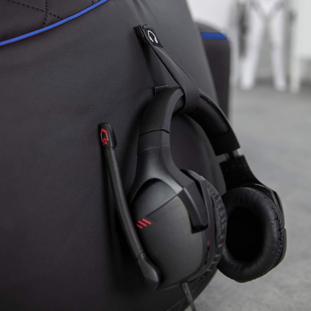 Gamewarez Arctic Hurricane 2.0 Bundle – Set aus Gaming-Hocker und Gaming-Sitzsack, mit Seitentasche & Headset-Halter, Kunstleder, Made in Germany, schwarz-blau