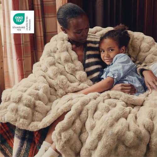 Image of Bedsure Fluffy Bubble Faux Fur Twin Blanket, 60 inchx80 inch, Beige