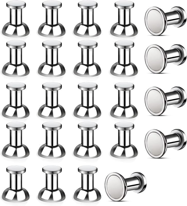Beyolezi AN Refrigerator Magnets 16 Pcs, Small Strong Magnets for Whiteboard, Silver Fridge Magnets Adults, Magnetic Push Pins, Magnets for Kitchen, Office, School（0.43 * 0.63"，Silver）