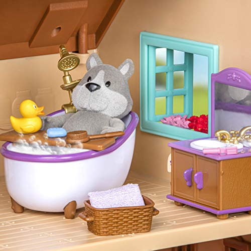 Li’l Woodzeez 16-teilig Badezimmer und Wäsche Zubehör Set – Badewanne, Waschbecken und mehr – Tierfiguren Accessoire Spielzeug für Kinder ab 3 Jahren
