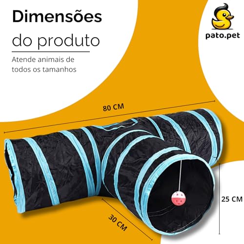PATO.PET Túnel Para Gato Dobrável Em T - Brinquedo Para Gatos com Bolinhas, Labirinto Interativo, Es
