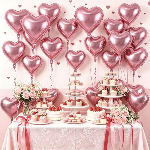 Image of 50 Pcs Pink Heart Balloons,5 Inch and 10 Inch Heart Foil Balloons Love Balloon Valentine Balloon for Birthday Party Wedding Engagement Party Baby Shower Valentine Day Decorations