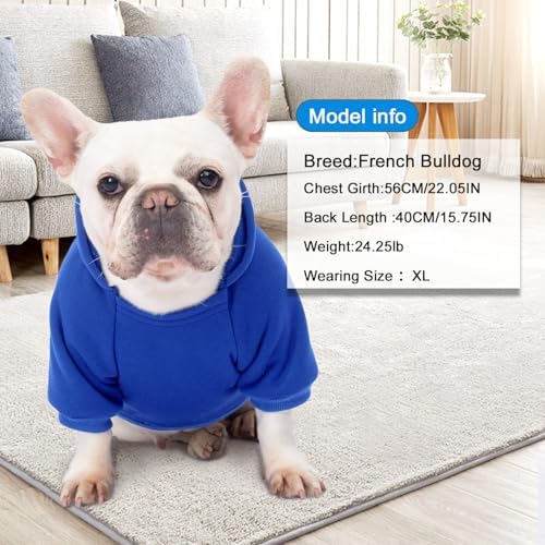 Image of 2 Pack Dog Hoodie Warm Hood Dog Sweater Cold Weather Small Dogs Sweatshirt Comfort Pet Clothes for Small Medium Dogs with Pockets (Dark Blue, L (Back: 13.78 inch, Chest: 18.9 inch))