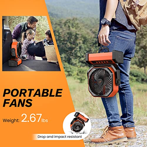 Zmirne Portable Camping Fan With Auto-Oscillating & Remote & Led Light, 20000Mah Rechargeable Battery Powered Fan(60Hrs),Hurricane But Quiet Fan, Anti-Drop And Collision Outdoor Fan For Travel,Orange #TOP6