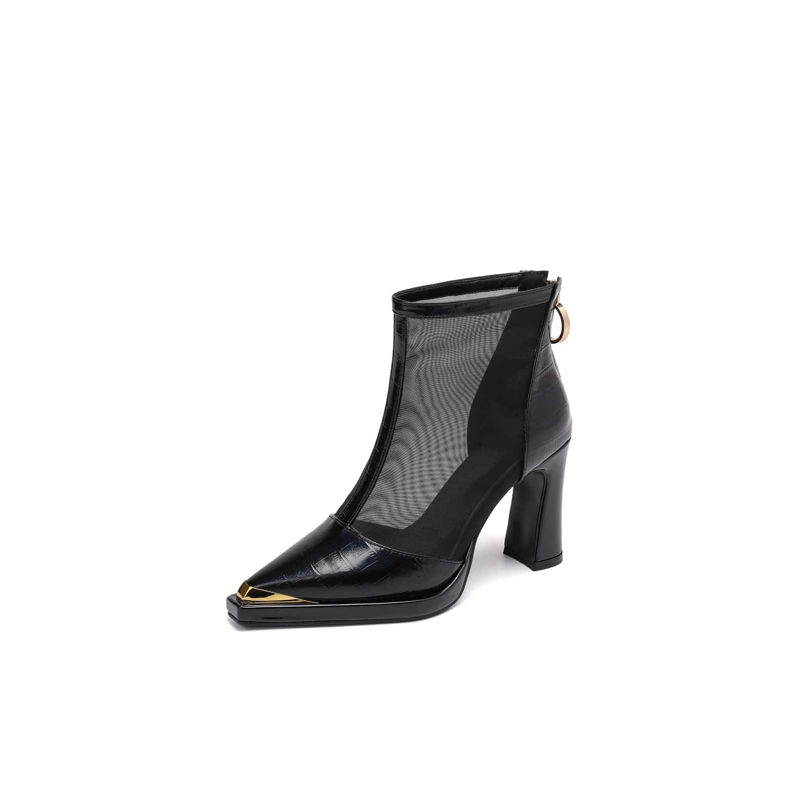 TinaCus Handmade Womens Leather Mesh Pointed Toe Simply Back Zipper High Heel Ankle Booties