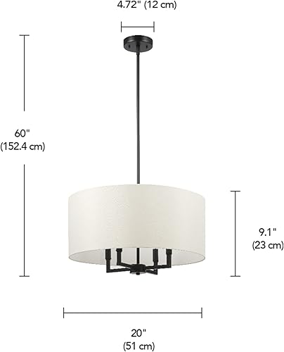 Miniatura 6 de GLOBE Lámpara eléctrica 67000065 de 4 luces, color negro mate, pantalla de tela beige, lámpara colgante moderna para isla de cocina, mesa de comedor