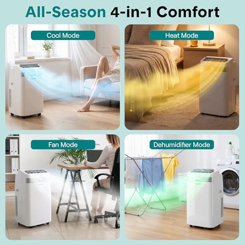 Image of SereneLife Portable AC Unit and Heater, Adjustable Temperature with 12,000 BTU Cooling & Heating, Smart Wi-Fi Control, Dehumidifier & Fan Modes, Portable AC Units for Rooms with Window Mount Kit White