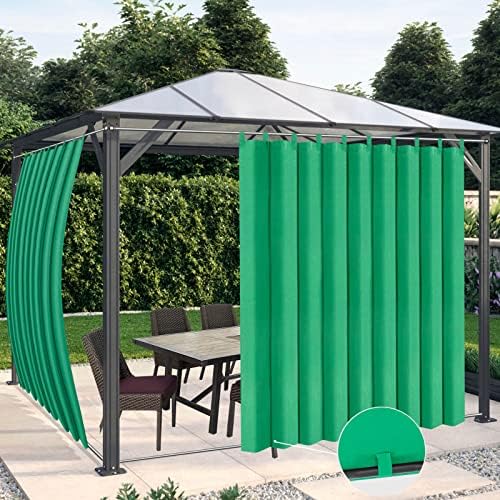 OutdoorLines Waterproof Outdoor Curtains for Patio - Windproof Tab Top Gazebo Curtain Panels - Privacy Sun Blocking Outside Curtain Set for Porch, Pergola and Cabana 110 x 84 inch, Green, 2 Panels