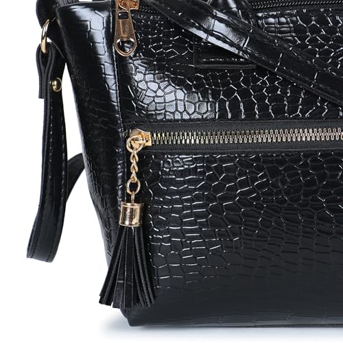 Image of AVERAA Women's Stylish Mini Handbag with Detachable Sling Strap | Croc Texture Shoulder & Crossbody Bag | Spacious Zip Closure Tote for Office, Daily & Travel Use