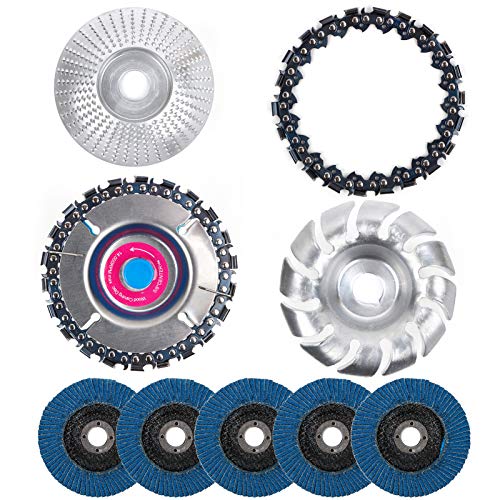 UHAPEER Angle Grinder Disc Accessories & Attachment 9-Piece Set, Include Chain Disc, Chain Replacement, Wood Shaping Disc, Quick Carving Disc, Sanding Grinding Wheels for Woodworking