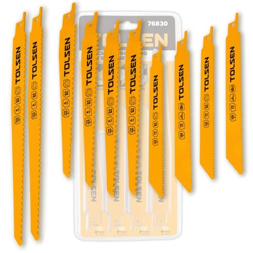 Tolsen 76830 - Set di lame per sega alternativa, 10 pezzi, lame premium per il taglio di legno e metallo, set di lame durevoli, di lunga durata e ad alte prestazioni