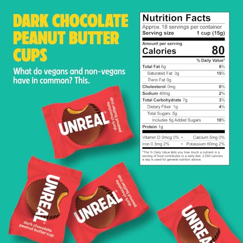 UNREAL Dark Chocolate Peanut Butter Cups, 40 Individually Wrapped Cups | Rich dark chocolate and organic coconut made with only 3 ingredients, just 3g sugar, vegan, gluten free and dairy free. - image 2