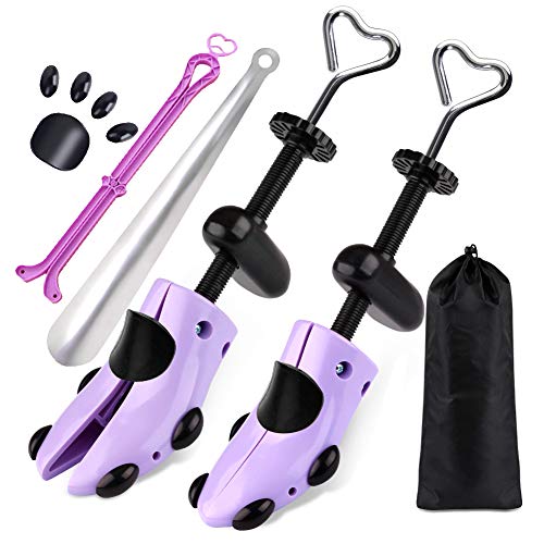 Shoe Stretcher Women, Plastic Pair of 4-way Adjustable Shoe Expander Shoe Tree Widener for Wide Feet Bunions, Shoe Shaper Extender Stretch Width Length Height, Women’s Size 5.5-10, Purple Black