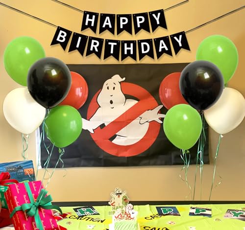 Set of 50Pcs Party Decorations Compatilble with Ghostbuster Party Decorations,Happy Birthday banner for Boy Men Girl Wome with Happy Birthday Sign, Flag, Balloons and Ribbon