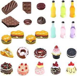50 Pcs Mini foods for dollhouse,Miniature Food Drink Bottles Soda Pop Cans Pretend Play Kitchen Accessories Toys food,Mini Food Set for kids Teenagers Doll House Tableware Hamburg Cake Ice Cream