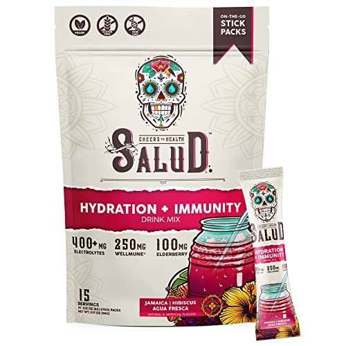 Salud 2-In-1 Hydration And Immunity Electrolytes Powder, Hibiscus - 15 Servings, Jamaica Agua Fresca Drink Mix, Elderberry, Dairy & Soy Free, Non-Gmo, Gluten Free, Vegan, Low Calorie, 1G Of Sugar #TOP20