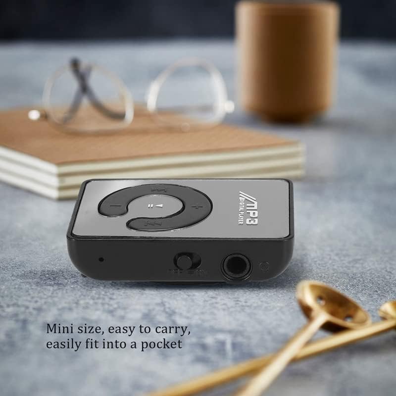 Image of BIGASUO Mini Mirror Clip USB Digital Mp3 Music Player Support 8GB SD TF Card Black, Dark Black