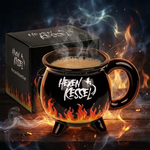 MIJOMA Taza de café, taza de té, hervidor de brujas, caldero de brujas, taza de 400 ml, color negro (caldera con efecto térmico de llama) MIJOMA Taza de café, taza de té, hervidor de brujas, caldero de brujas, taza de 400 ml, color negro (caldera con efecto térmico de llama)