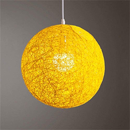 Lustre Moderne Boule Rotin LED E27 Abat Jour Lampes Suspendues Restaurant Pendentif Lumière (Ampoule Non Inclus)
