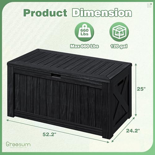 Image of Greesum Outdoor Storage Box 120 Gallon Storage Bin with Lid for Patio Furniture, Garden Tools, Pool Supplies, Lockable, Waterproof and UV Resistant, Black
