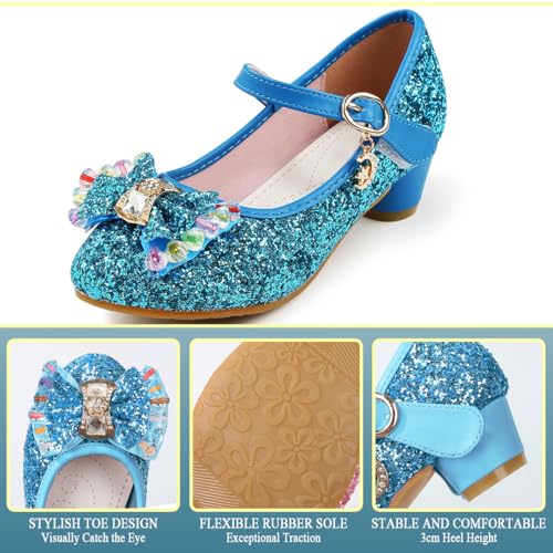 Girls Princess Flower Shoes Mary Jane Glitter Sequin Party Wedding Low Heel4