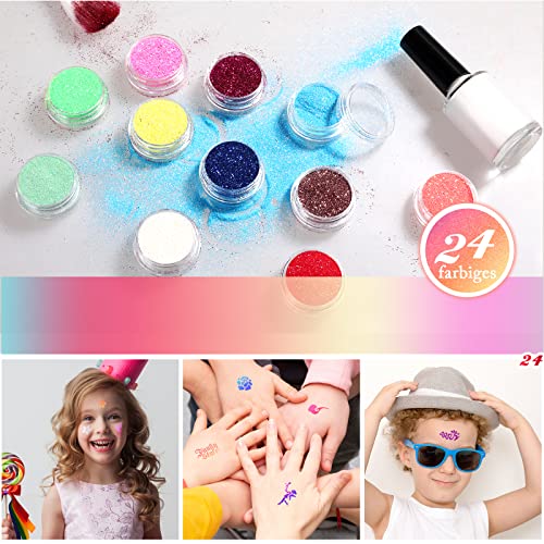 Lictin Glittertattooset tijdelijke tattooset make-up lichaam glitter met 24 glittertubes 117 sjablonen, nieuwe glittertattooset voor kinderen en volwassenen - Image 5