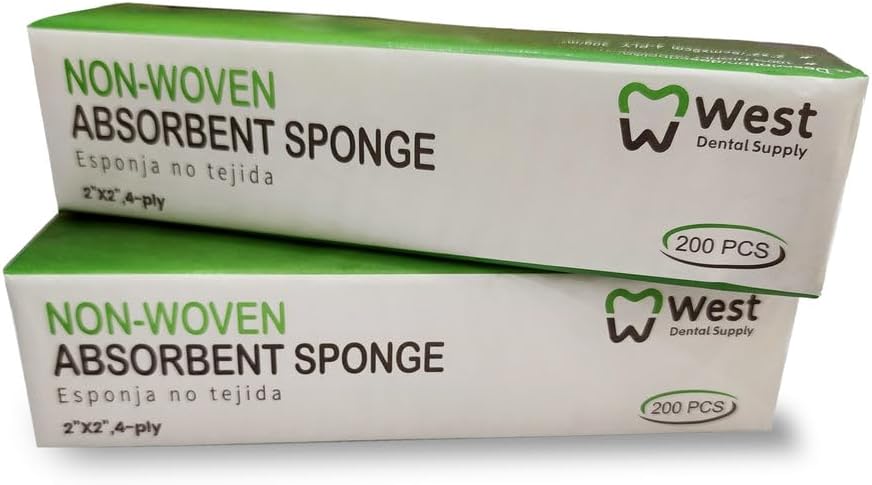 Dental Gauze 2x2 Non Woven Non Sterile Gauze Sponges, Case with 25 Sleeves of 200