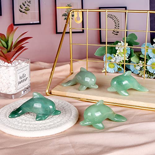 Leadgem 3" Green Aventurine Crystal Dolphin Figurines Jade Dolphins Sea Animal Statue Gemstone Sculpture Collectible Gifts Home Office Garden Decor #TOP1