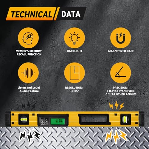 Image of 24 Inch Smart Digital Level, LCD Screen Magnetic Electronic Level Tool with Batteries & Case, IP54 Dust and Waterproof Digital Torpedo Level & Protractor, 24 inch Precision Slope Leveler Measurement Tool