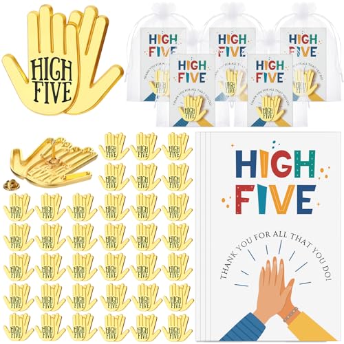 Yinkin Employee Appreciation Gifts Bulk High Five Hand Lapel Pin Thank You Card Motivational Pin for Employee of the Month Recognition Gifts for Social Worker Nurse Coworkers