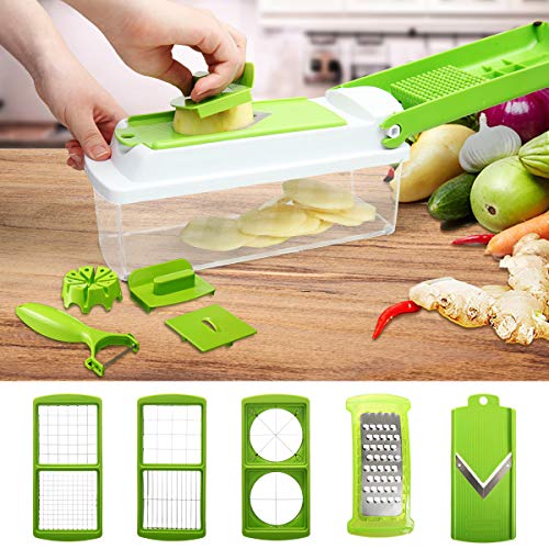 Vegetable Fruit Chopper Slicer with Container, Salad-Making Tool Set, Kitchenware, 6 Types of Blades