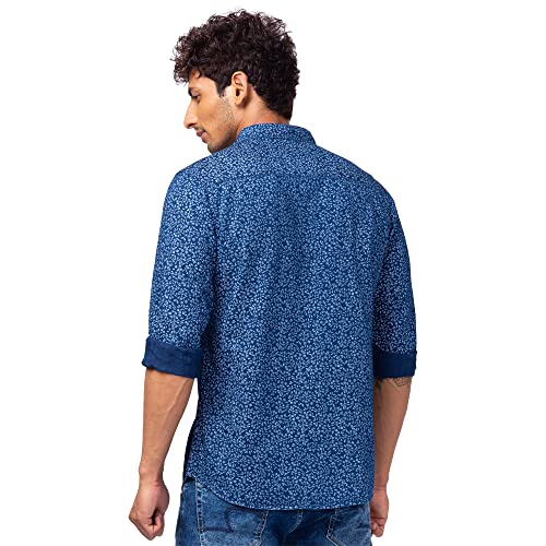 Image of Spykar Men's Slim Fit Flat Collar Full Sleeve Printed Casual Shirts
