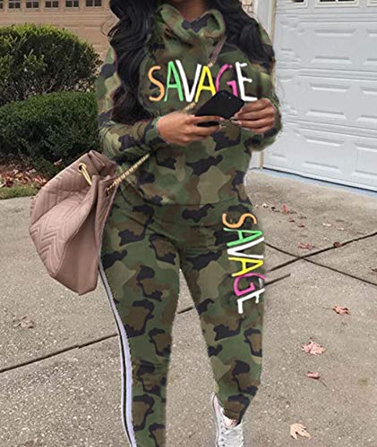 Sexyshine Women's Casual 2 Piece Camouflage Letter Print Outfits Pullover Sweatshirt Tops And Long Pants Tracksuits Set Plus Size(9602Ca,4Xl) #TOP3