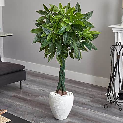 Nearly Natural 5ft. Money Artificial Tree in White Oval Planter (Real Touch