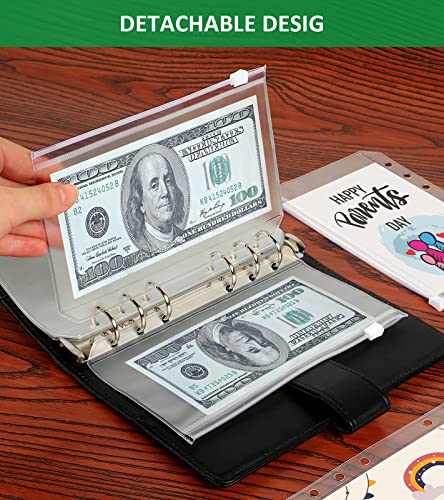 Habgp A6 Binder Pockets 6 Rings 12Pcs, Clear Cash Envelopes For Budgeting Binder, Money Binder Inserts Secure The Bag Cash Book, Folders Loose Leaf Budget Binder Zipper Envelopes #TOP3