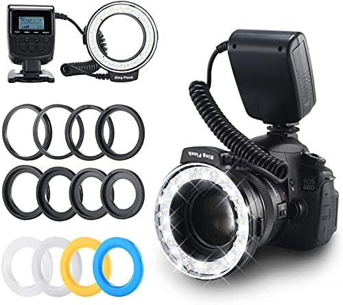 Ring Flash, Emiral 48 Macro LED Flash Light with LCD Display Power Control, Adapter Rings and Flash Diffuser for Canon, Nikon DSLR Cameras
