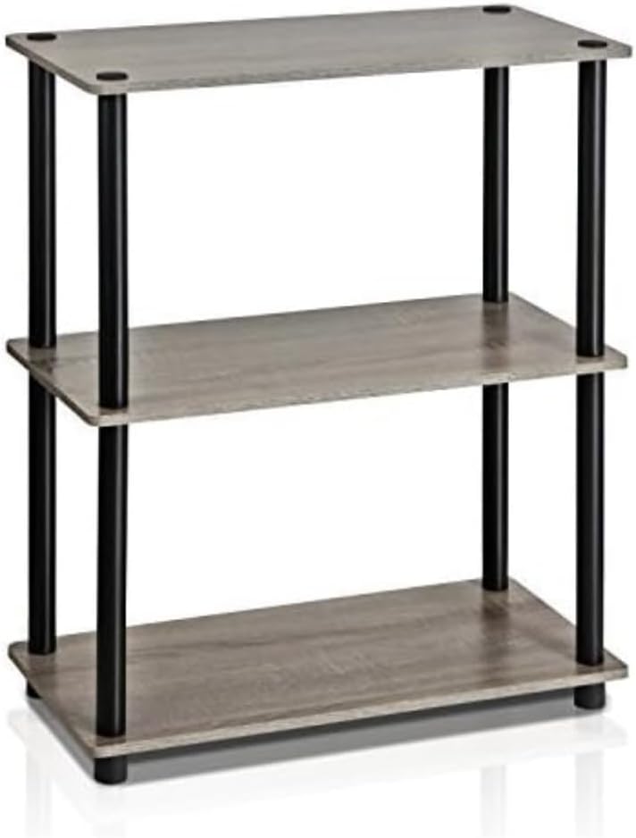 Furinno Turn-N-Tube Display Rack, 3-Tier Single, French Oak Grey/ Black French Oak Grey/Black 3-Tier Round Tube