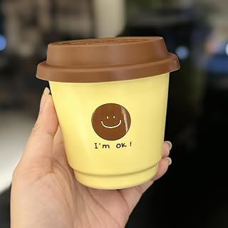 8oz Reusable Ceramic Coffee Cup with Silicone Lid Small Travel Coffee Mug Tea Cup (Yellow)