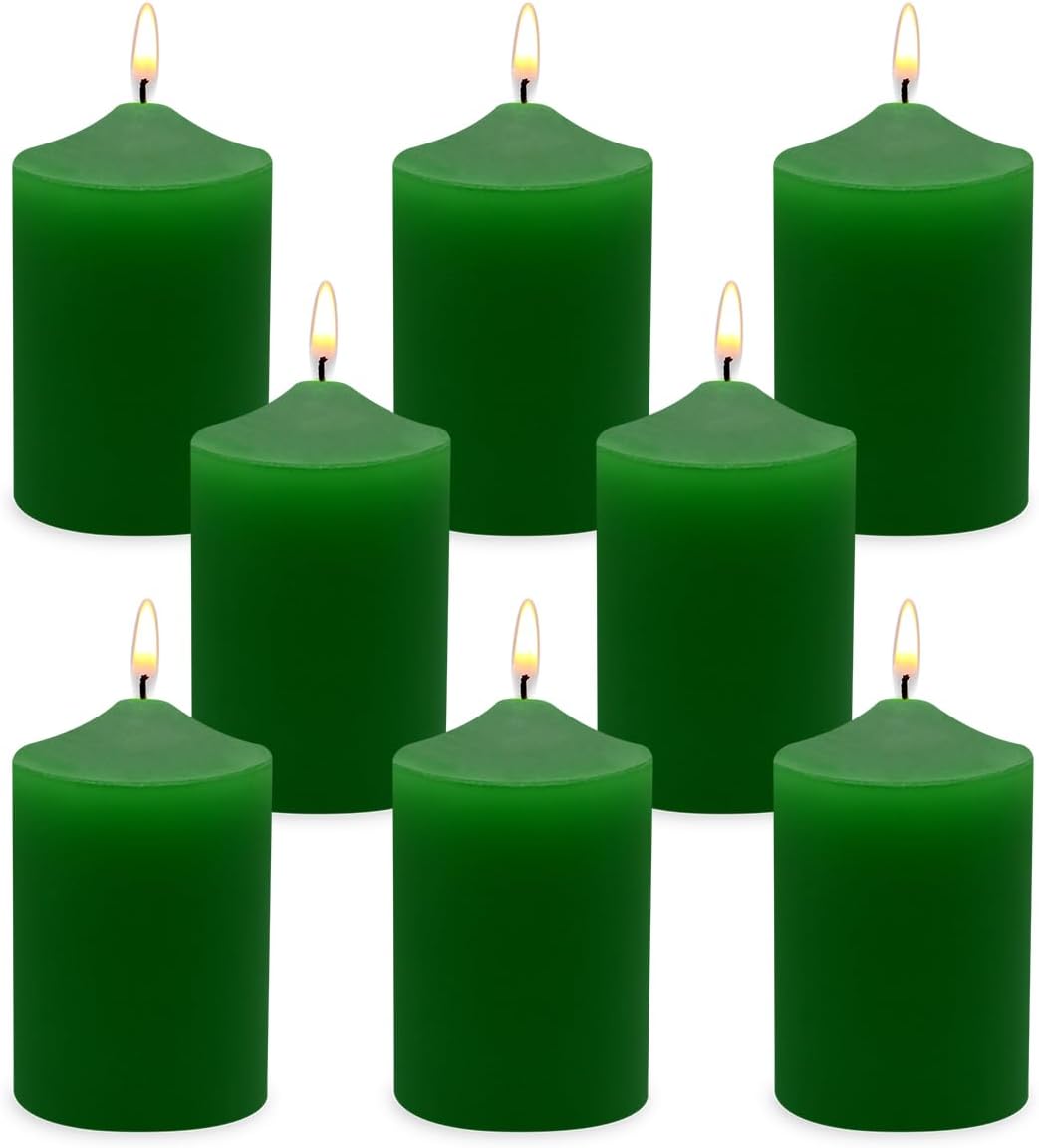 MISSYO 12 Pack 2x3 Inch Green Rustic Pillar Candles, 24