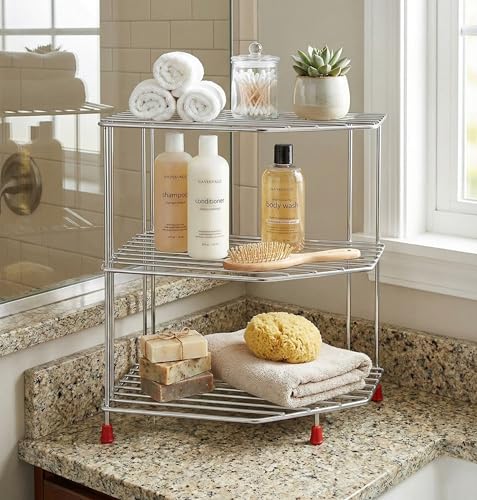 Image of Homify 3-Tier Stainless Steel Kitchen Organizer Rack Corner Shelf Rack For Kitchen Storage | Plate & Bowl Holder | Kitchen Steel Rack Stand For Sink, Slab, And Cabinet