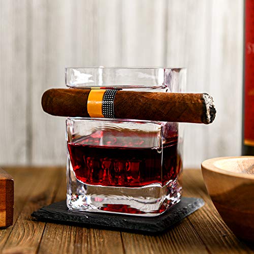 Whiskey Glass com suporte de charuto | Whisky à moda antiga | Melhores acessórios e presentes para b